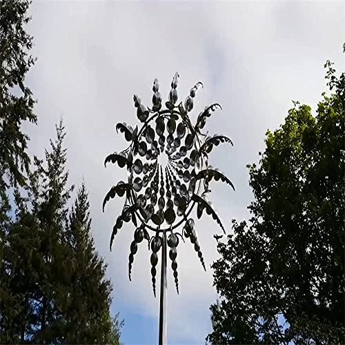 Unique and Magical Metal Windmill,3D Wind Powered Kinetic Sculpture, Lawn Solar Wind Wind Spinners for Yard and Garden, Wind Catchers Metal Outdoor Patio Decoration Wind Sculpture (Silvery) - Thumbnail 5