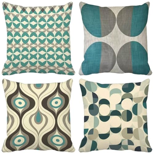 Cojines Exterior Impermeable Retro Juego de 4 Bohemia Funda Cojín 80x80 mm en Lino Doble Costura con Cremallera Oculta Jardin Silla Terraza Sofa Auto Cojines Decorativos para Salón Cama Dormitorio H-9