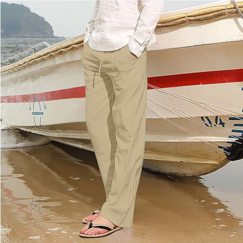 Men's Casual Cotton Linen Pants Elastic Waist Loose Lightweight Jogger Pants Yoga Vacation Beach Trousers with Pockets4