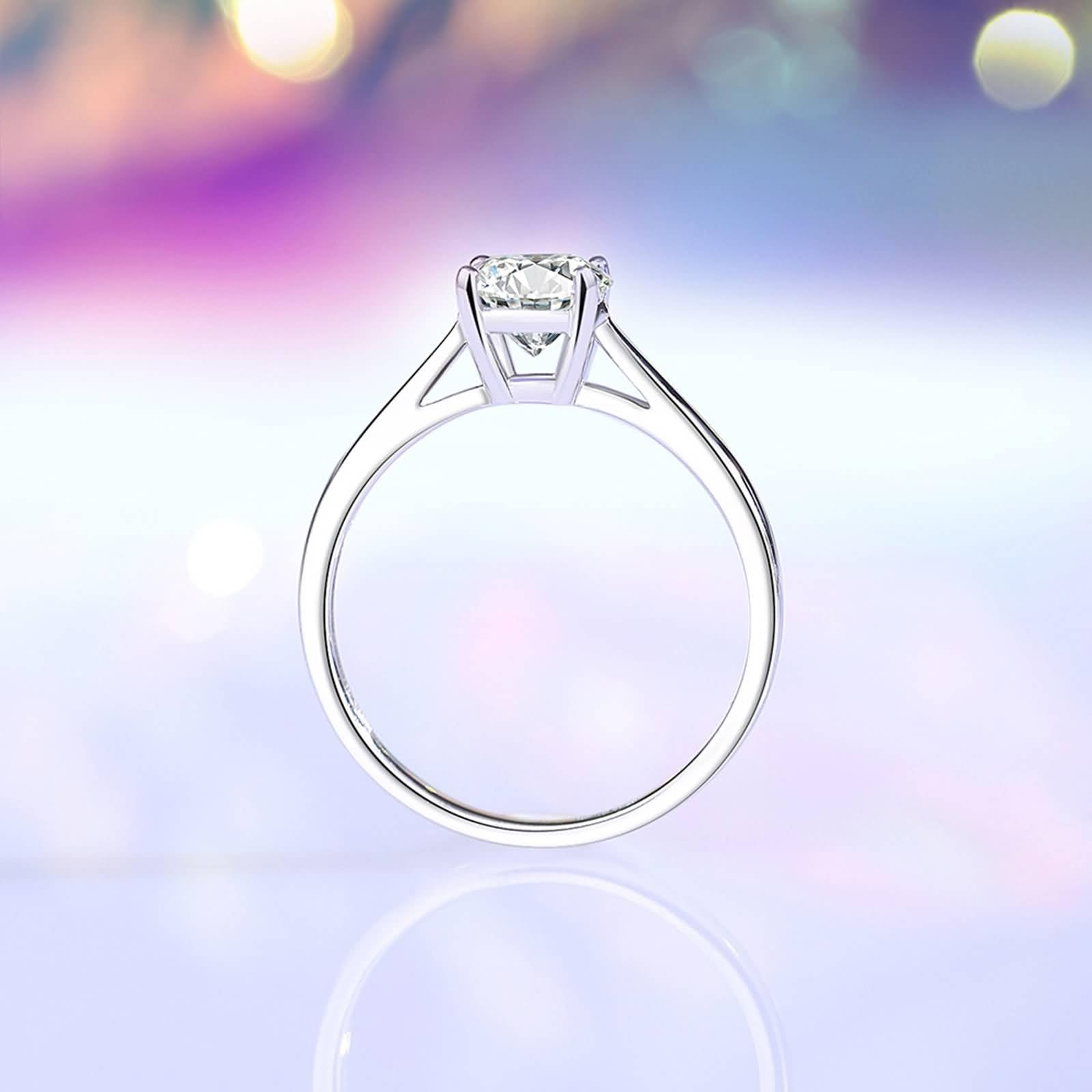 Anillos de compromiso de moissanita para mujer, oro blanco de 9 quilates, 14 quilates, 18 quilates, platino PT950 pulido, elegante anillo solitario con 4 garras, moissanita redonda, 1 quilate