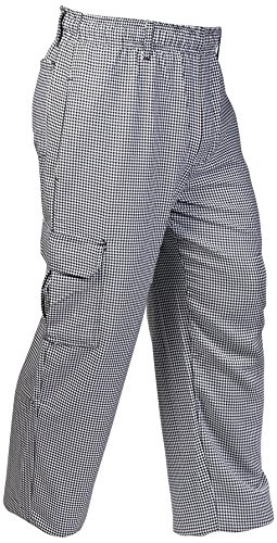 Mercer Culinary M61051HTL Genesis Men's Chef Cargo Pant in Hounds Tooth, Large, Black/White