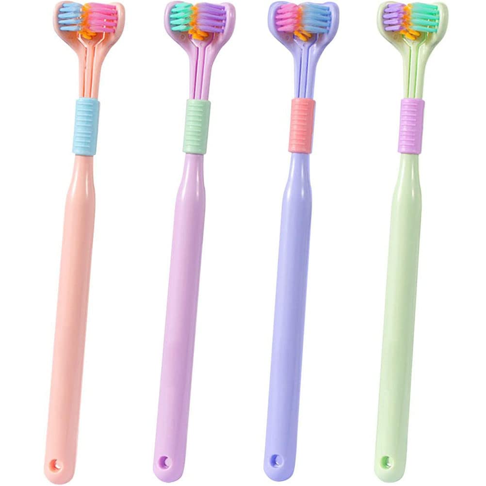 NOENNULL3 Sided Toothbrush, Three Sided Toothbrush, Soft Bristle Toothbrush for Adults Non Slip Cleaning Toothbrush (4PCS)