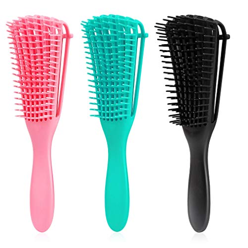 FASOTY 3 Pack Detangling Brush for Afro America/African Hair Textured 3a to 4c Kinky Wavy/Curly/Coily/Wet/Dry/Oil/Thick/Long Hair, Adjustable Hair Detangler Brush for Curly Hair (Pink,Green,Black)