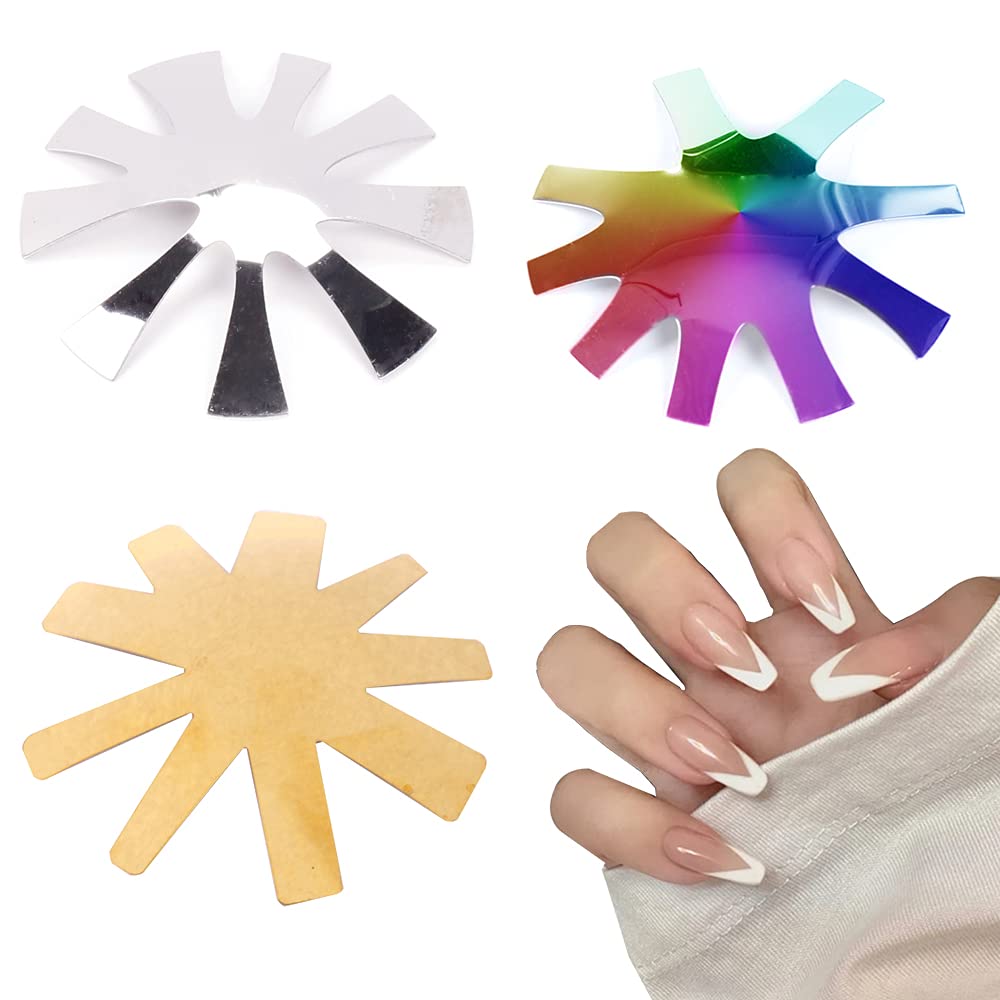 3 Pcs French Nail Trimmer Plate, Nail Template Almond Shape V Line Manicure Edge, Easy Smile Line Elegance Style V-Shape Art The Tip Cutter DIY Acrylic Nail Tool