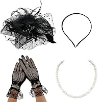 Sibba Damen Fascinatoren Hüte Federn Schleier Netzhut Spitze Handschuhe Perlen Choker Halskette Teeparty Clip Kopfschmuck Haarschmuck Für Party Kirche Hochzeit 3 Stück Schwarz