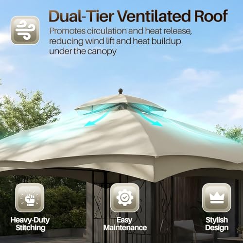 Flexzion Gazebo Cover Replacement Canopy Top 12x12 Ft (3.6m x 3.6m) - Double Tier Top Canopy Cover Replacement with UV30+, Dirt, Water Resistant for Outdoor, Sunshade, Garden, Patio, Pavilion (Ivory) - Thumbnail 5