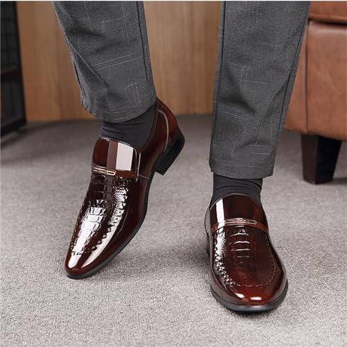 Men Wedding Tuxedo Shoes Crocodile Printed Formal Oxfords Shoes Pointed Toe Slip-on Patent Leather Dress Shoes3