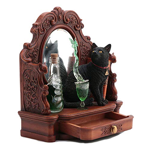 Veronese Design 8.5 Inch Lisa Parker Absinthe Fairy Black Cat Mirror With Drawer Polyresin Hand Painted Figurine Animal Sculpture #TOP2