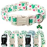 ARING PET St Patrick's Day Dog Collar, Cute White Green Clover Shamrock Rainbow Pink Floral Puppy Pet Collars for Small Medium Large Boy Girl Dogs-L