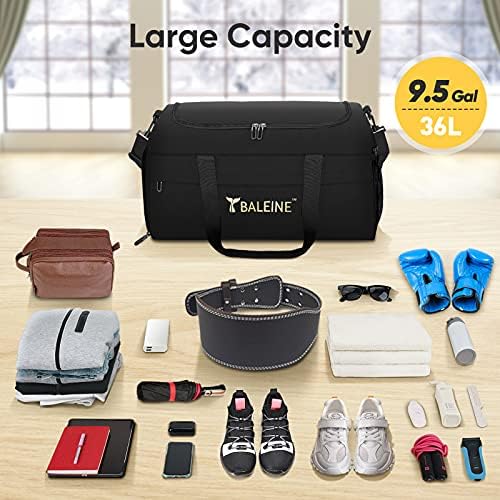 BALEINE Duffle Bag for Men and Women, Waterproof Dufflebag with Wet Clothes & Shoe Compartments for Sports, Gym, Travel (Black) 3 BALEINE Duffle Bag for Men and Women, Waterproof Dufflebag with Wet Clothes & Shoe Compartments for Sports, Gym, Travel (Black)