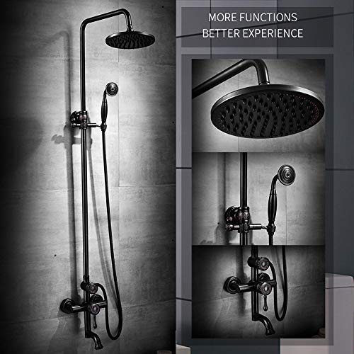 Duschsystem, Retro Duscharmatur, Schwarzes Öl gerieben Bronze Badewanne Duschset, Wasserhahn Regen Duschkopf Mit Handmixer