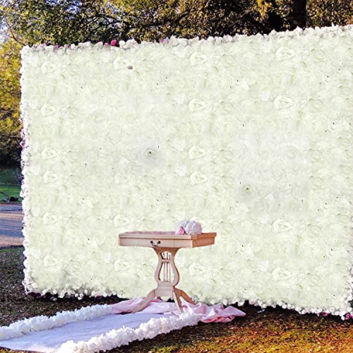 Myoyay Artificial Flower Wall Decor 3D White Flower Wall Panel 6Pcs 24" X 16" Artificial Flower Wall Mat Silk Rose Flower Panels For Wedding Party Bridal Baby Shower And Event Décor-White #TOP7