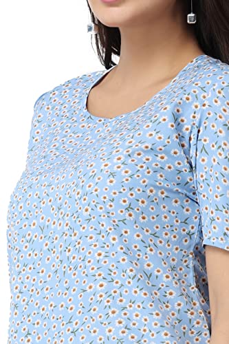 Image of POPWINGS Casual Printed Puff Sleeves Round Neck Top for Women || Stylish Summer Tops for Women || Hip-Length Women Top