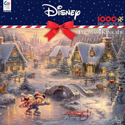 Ceaco - Thomas Kinkade - Mickey and Minnie Sweetheart Holiday - 1000 Piece Jigsaw Puzzle, 12+ years