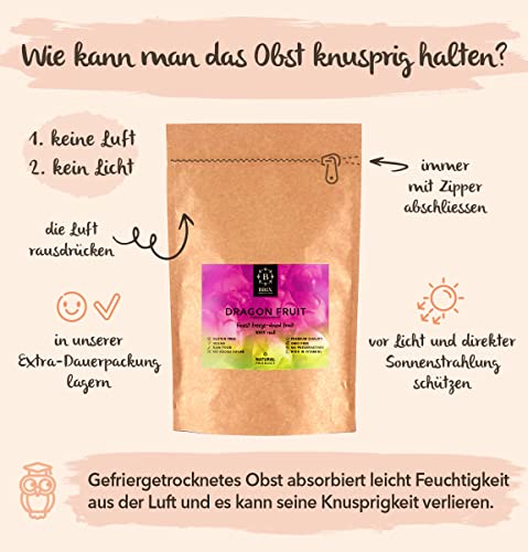 BRIX Gefriergetrocknete Drachenfrucht | Natürliche, getrocknete Dragon Fruit 95 g | Great Taste Award für Trockenfrüchte | Gentechnikfrei, glutenfrei, vegan, Vitamine bleiben erhalten
