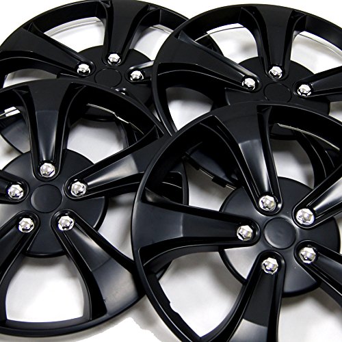 Image of WC3-15-616-B - Pack of 4 Hubcaps - 15-Inches | Black | Style 616 Style Snap-On (Pop-On) Type Matte Black Wheel Covers Hub-caps
