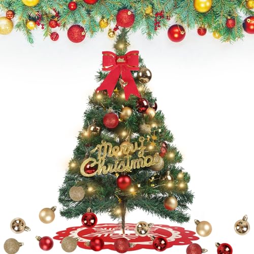GEDEGOOK Mini Albero di Natale Artificiale Piccolo, 60 cm Albero di Natale Piccolo con Luci, con 29 Pezzi Palla di Natale, con Adatto per Natale e Capodanno﻿ Decorazioni da Tavolo DIY