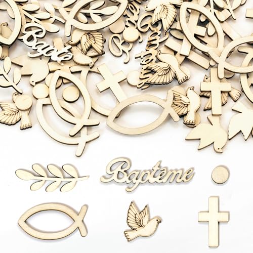 Brelet 100 Pièces Confettis Bapteme en Bois, Baby Shower Table Decoration Communion, Deco Bapteme Garcon Fille pour la Décoration de Table din Baptême