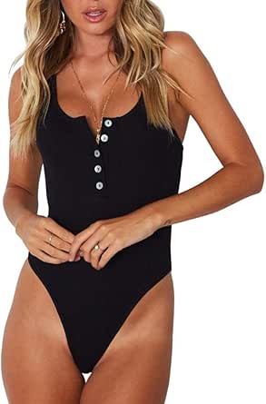 REORIA Women's Scoop Neck Racerback Tank Top Bodysuit
