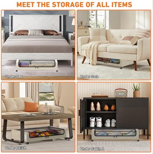 Under Bed Storage with Wheels, 2 Pack Under Bed