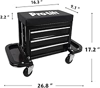 Vista 2 de Pro-Lift Mecánico - Asiento de rodillo con caja de herramientas, taburete de 3 cajones con cojín de asiento acolchado para enredadera de garaje