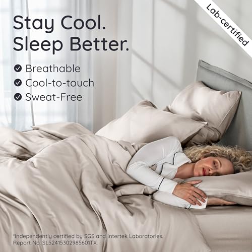 Image of Bambaw 3pcs Set - 100% Viscose Derived from Bamboo Duvet Cover Queen Size Set, Duvet Cover Cooling for Hot Sleepers, Super Soft & Breathable, Oeko-TEX Standard 100 Certified, No Comforter (Sand)
