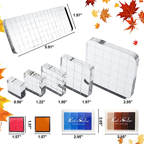 Tysun 22 Pcs Acrylic Stamp Blocks Tools Set Include 6 Stamp Blocks Acrylic Stamping Clear Block, 4 Transparent Silicone Clear Stamps Seal, 12 Craft Ink Pad Stamp Pad For Scrapbooking Craft Card Making #TOP2