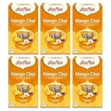 YOGI TEA Mango Chai, Ayurvedischer Bio Früchtetee mit Mango, Orange, Zimt, heiß oder kalt zu genießen, Yogi Tee 6er Pack, 6x17 Beutel (102 Teebeutel)