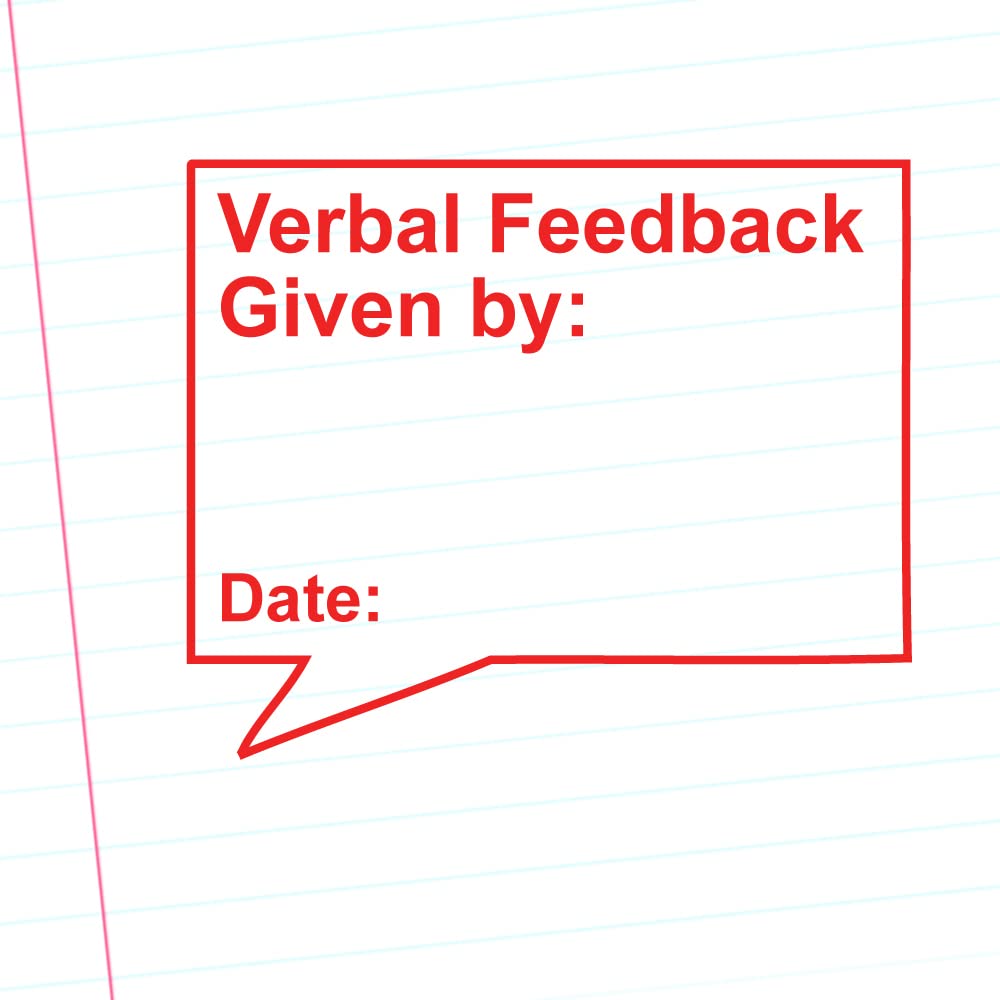Red Verbal Feedback Given. By: Teacher Feedback Stamper. 31X26mm, Quality Self-Inking Teacher Stamp. (Red*)