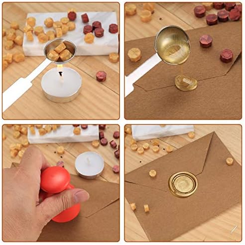 325 Pcs Sealing Wax Beads Sticks Set, Octagon Wax Seal Set with 4 Pcs Tea Candles, Wax Melting Spoon, for Wax Seal Stamp, Letter Wax Melt Beads (160 Pcs/Wine Red and 160 Pcs/Gold)