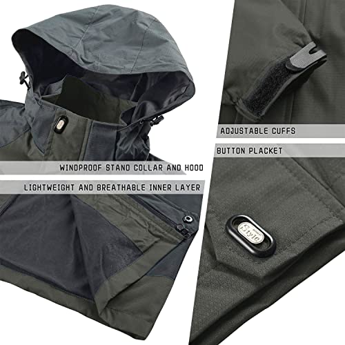 Foto von TACVASEN Herren Leichte Wasserdichte Softshell Jacke mit Abnehmbarer Kapuze, DE L, Armeegrün