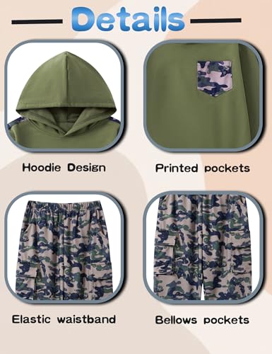 Image of mksodopy Boys Clothes Long Sleeve Hoodie and camouflage cargo pants Boy Outfits for 6-16 Years