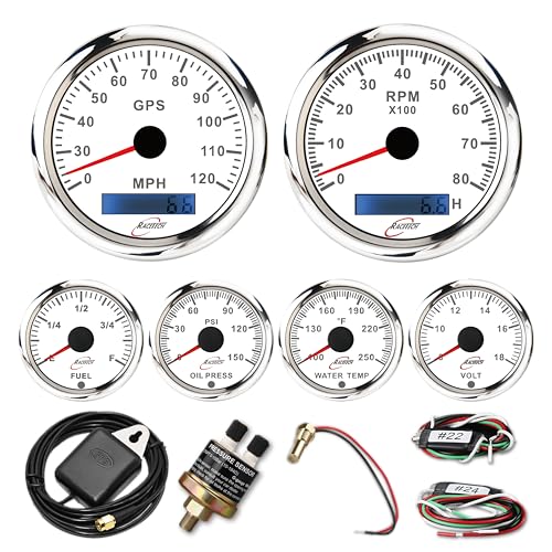 RACETECH 6 Gauge Instrument Set 120 MPH 8000 RPM - White Dial