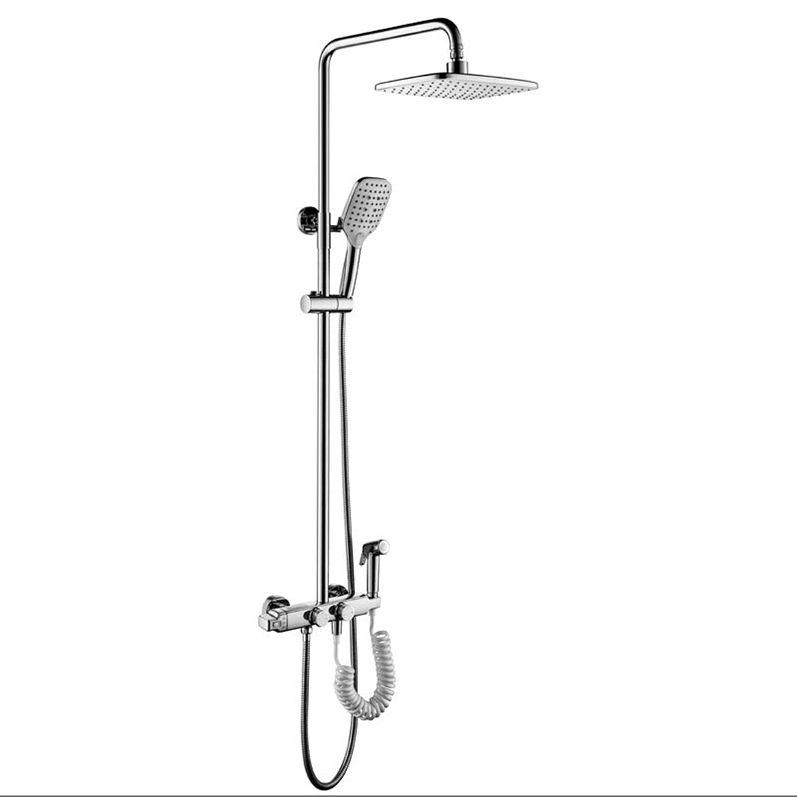 WOTZOV Square Thermostatic Shower System, Multifunction Wall Mounted Combo Set With Hand, Rainfall Head, Bidet Faucet