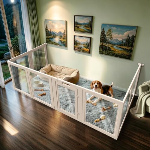 Image of FXW AuraSpace Acrylic Dog Playpen with Fence-to-Wall Anchors, 35 inchH, 8-Panel