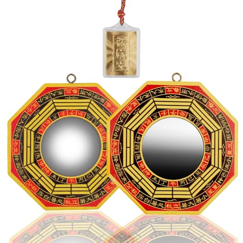 3 PCS Traditional Chinese Bagua Mirror Set - 4 Inch Concave & Convex Feng Shui Mirrors, Authentic Wood Chinese Feng Shui Mirrors Divination Spirit Mirror for Home Business Lucky Protection