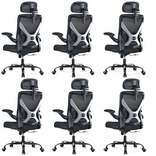 Image of Ergonomic Office Chair - X-Shaped Computer Desk Chair Comfy, Gaming Chair, Office Chair with Lumbar Support, Mesh Office Chairs with Headrests, Desk Chair for Long Hours, Black Silver, Pack of 6