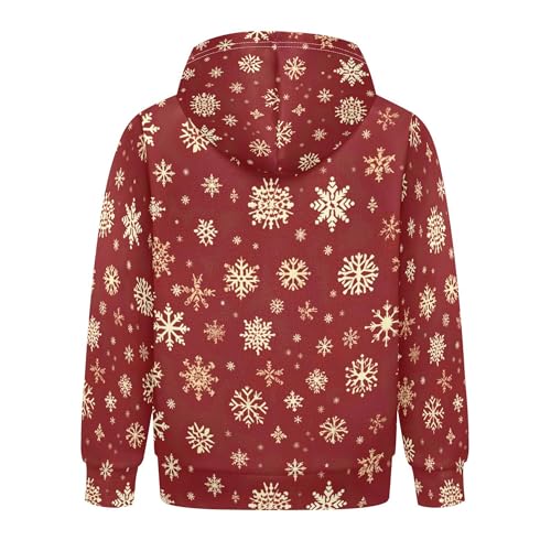Kids Hoodies Sweaters Christmas Xmas Snowflake Hooded Sweatshirts with Big Pockets for Boys Girls B04000862