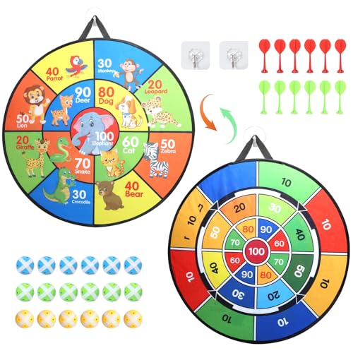 DBREAKS Diana Niños, 72cm Juego de Tablero de Dardos, Diana Dardos de Plegable Doble, Diana de Doble Cara con Bolas Adhesivas, Juego de Dardos Seguro para Niños