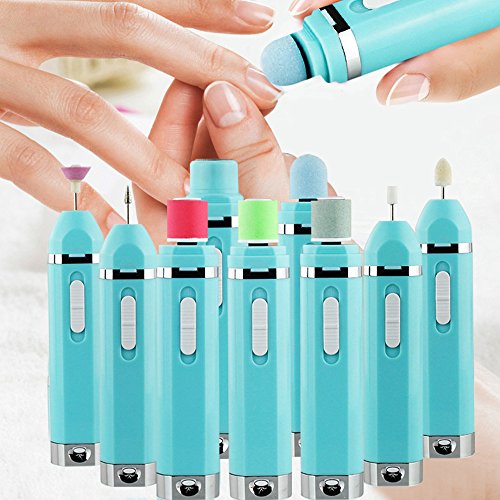 LOHOME Portable Electric Nail Drill - 9 in 1 Nail File Kit Grinder Manicure Machine Battery-operated Nails Portable Salon Machine for Nail Polishing Grinding