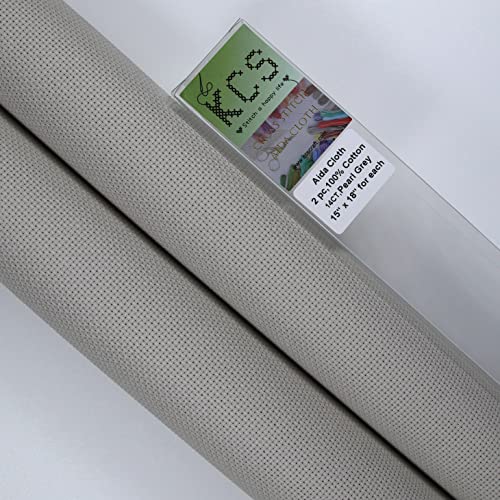 KCS 2 pc of 15" x 18" Counted Cross Stitch Cotton Aida Cloth Needlework Fabric (Pearl Grey, 14CT)