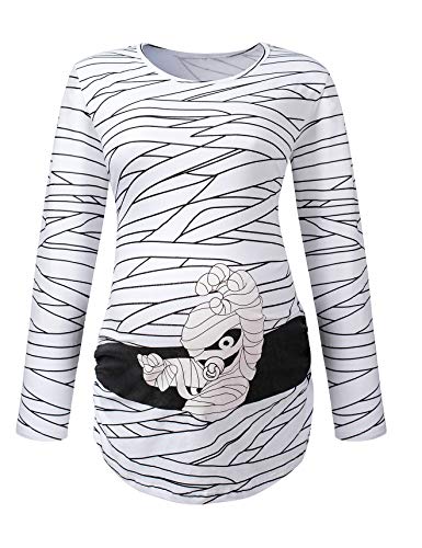 Women's Maternity Funny Halloween Mummy Pregnancy Cute Long Sleeve Pregnant T Shirts (L) Stripe