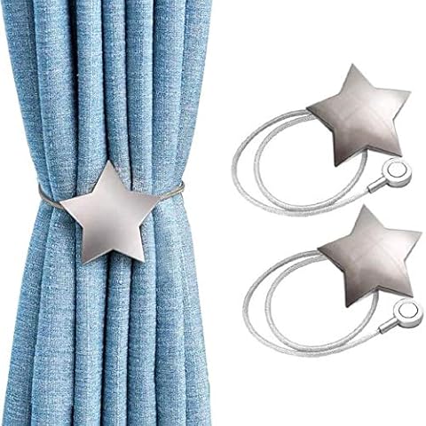 Magnetic Curtain Tiebacks Silver Star Handmade Decorative Curtain Holdbacks for Drapes Sheer Curtains Holder Cover