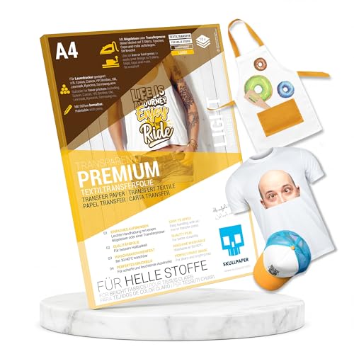 SKULLPAPER Transferfolie für HELLE Stoffe (*verbesserte Version*) - für Laserdrucker | Bügelfolie T-Shirt aufbügeln | Waschmaschinenfest | flexible Folie | (A4-10 Blatt)