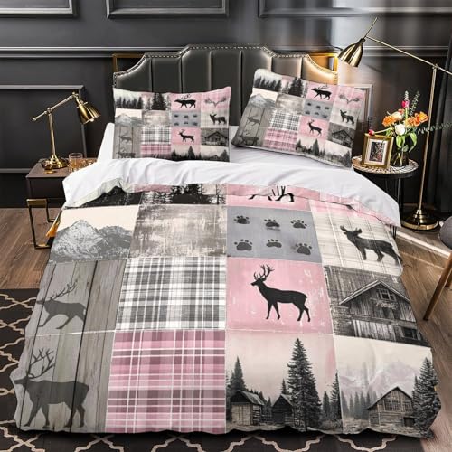Parure de lit cabane rustique 140x200 avec housse de couette microfibre imprimée 3D