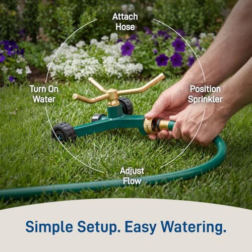 Image of Orbit 58257N Lawn and Garden 3-Arm Metal Sprinkler with Wheel Base