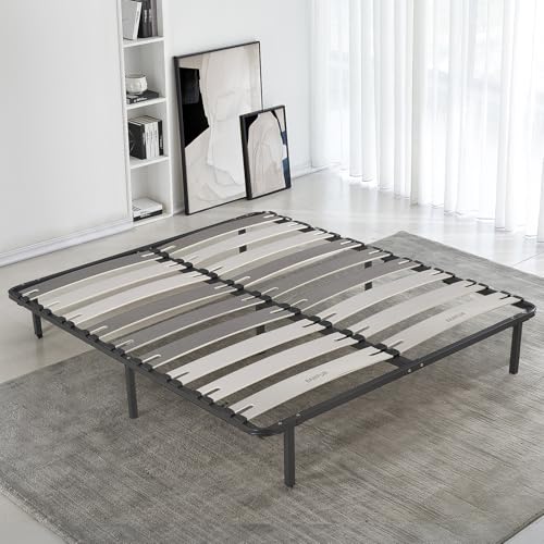 SAMPUR - Sommier Morpholattes | 140 x 190cm | 7 Pieds Inclus | Gris | 25 cm de Hauteur | Cadre...