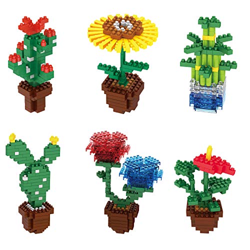 Kimiangel 6PCS Party Favors for Kids 8-12, Mini Building Blocks for Kid DIY Toy Sets Prizes Birthday Gifts Goodie Bag Fillers (Plant Mini Block)