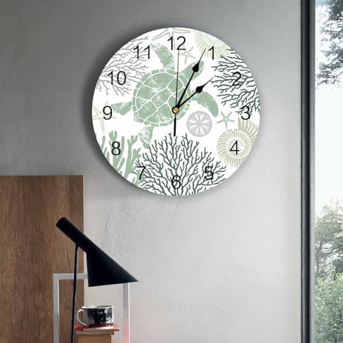 Reloj de pared redondo 14 pulg color verde salvia PVC silencioso miniatura 2