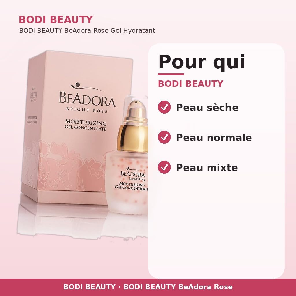 BeAdora Rose żelowy koncentrat nawilżający do twarzy 30 ml | Nawilżający koncentrat żelowy z olejkiem różanym, kwasem hialuronowym i białą truflą na dzień i na noc